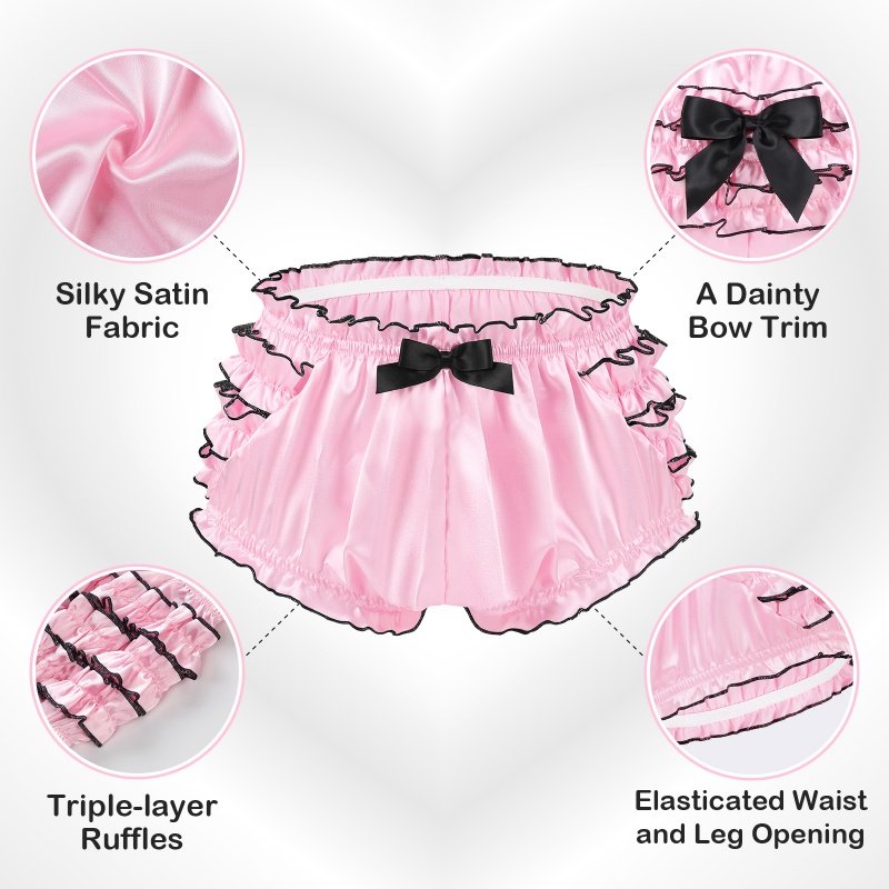 Satin Princess Frill Bloomers with Bow Trim Pink/Black - Image 5