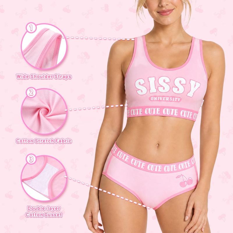 Sissy University Cotton Camisole and Panties Sports Bralette Set - Image 5
