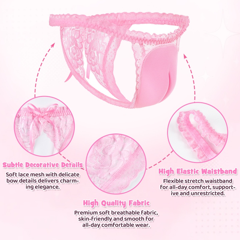 Lace Trim Camel Toe Hiding Tucking Gaff Thong Panties - Image 6