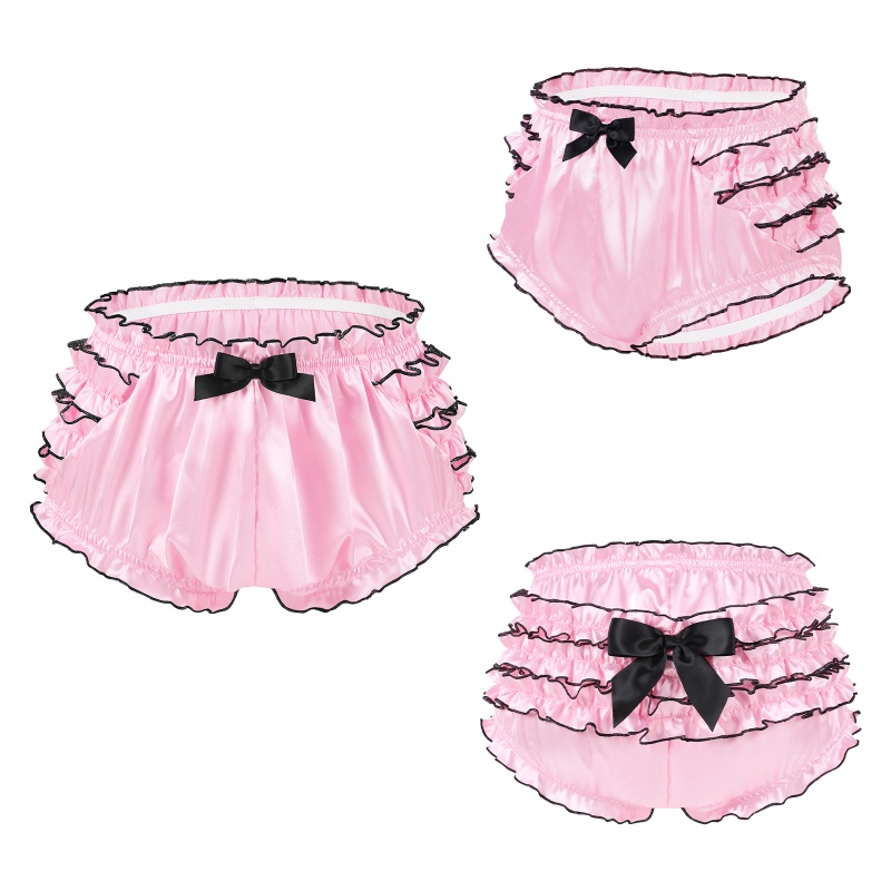 Satin Princess Frill Bloomers with Bow Trim Pink/Black - Image 6