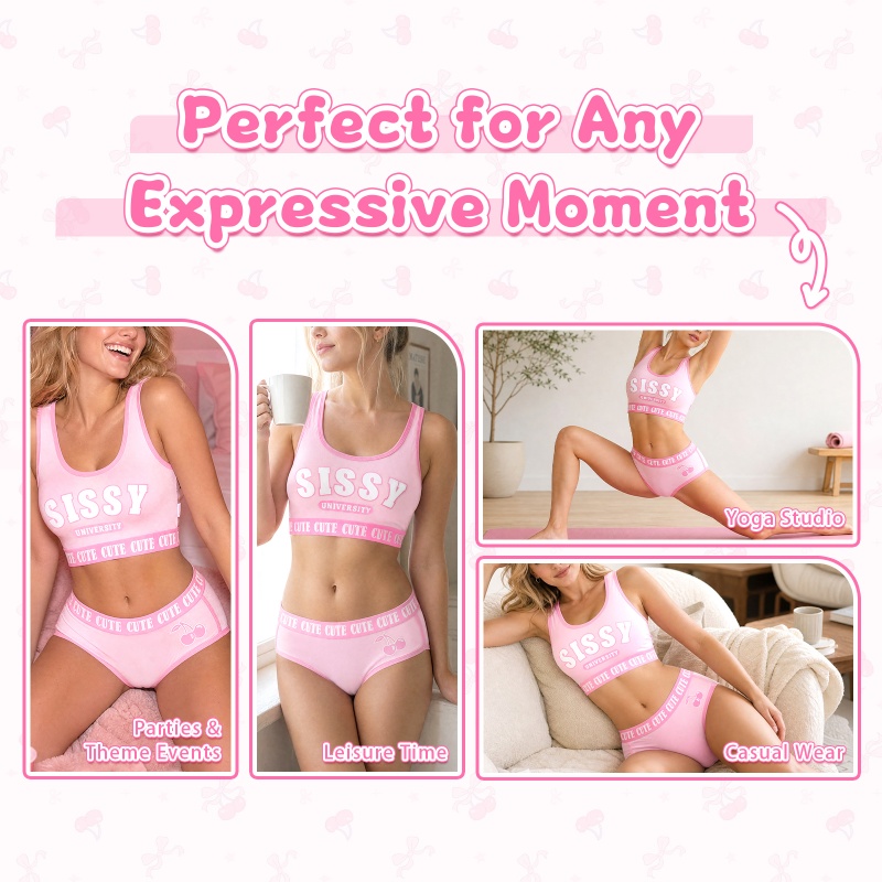 Sissy University Cotton Camisole and Panties Sports Bralette Set - Image 6
