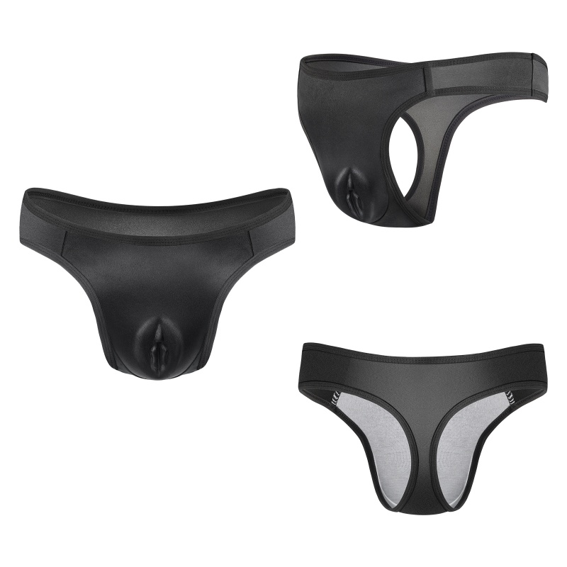 Realistic Camel Toe Tucking Gaff Thong Panties Black - Image 7
