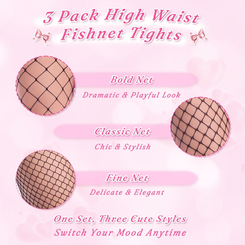 High Waist Fishnet Tights for Feminine & Sissy Style 3 Pairs Set - Image 2